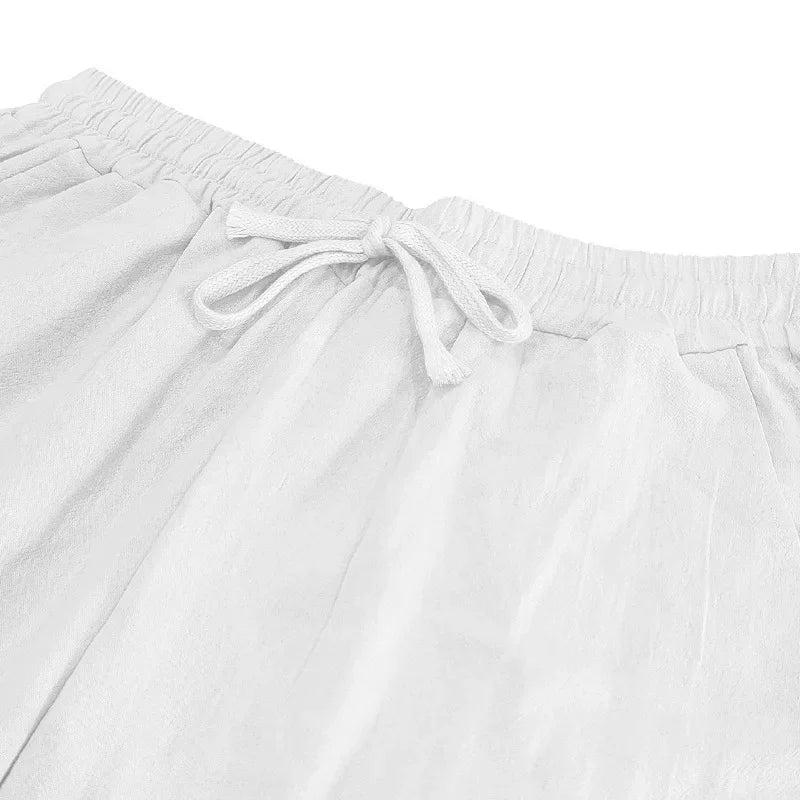 2025 Cross-border American Four Seasons Linen Men's Casual Suit Loose Long Sleeve Pants Shirt Suit Men's.