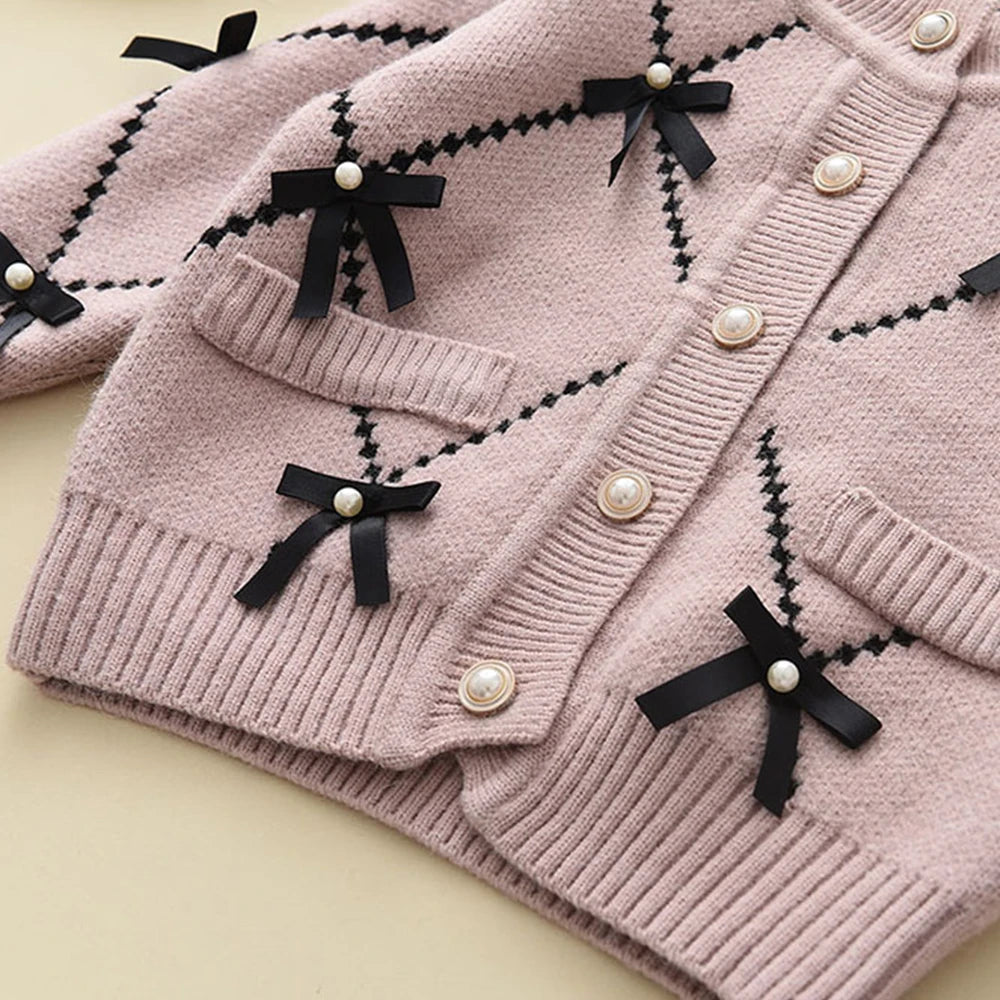 Bear Leader Bow Baby Sweatshirt + Pants 2pcs Set New Children Knitting Outfit for 2-6Years Kids Tracksuit Winter Girls Clothes.