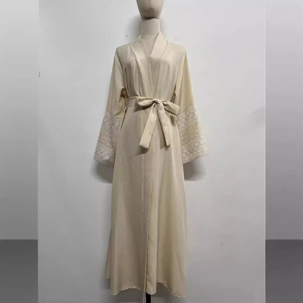 Ramadan Eid Black Open Kimono Abaya with Sashes Damen Dubai Islam Muslim Dress Kaftan Prayer Clothes Women Kebaya Robe Femme.