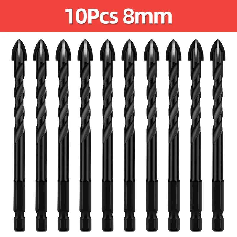 Kreuz-Sechskant-Fliesenbohrer für Glas, Beton, Keramikfliesen, Lochöffner, Tunstenkarbid, Hartmetall-Bits-Set, Werkzeuge, 3, 4, 5, 6, 8, 10, 12 mm
