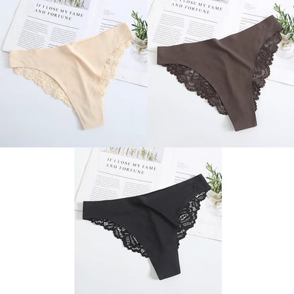 3PCS Women's Sexy Lingerie Panties Lace Plus Size Briefs Low Waist Underpants Intimates Seamless Briefs Silk Panty Women Tangas.
