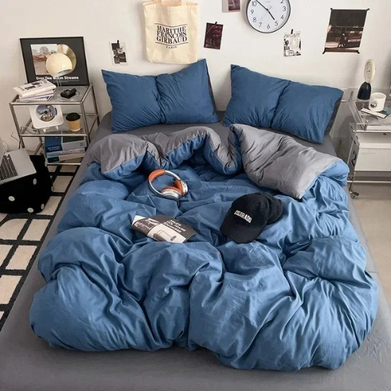 2025 new class A can sleep naked washed cotton solid color sheets student dormitory simple double-spell four-piece bedding