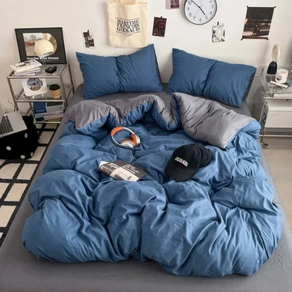 2025 new class A can sleep naked washed cotton solid color sheets student dormitory simple double-spell four-piece bedding