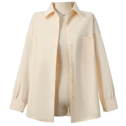 Plus Size Women's Blouses 2025 Spring Autumn Simple Lady Shirts Long Sleeve Big Pockets Shirt Loose Casual Tops.