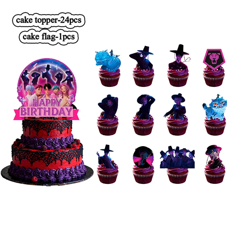 1/25 stücke Dämon Jäger Kuchen Topper Alles Gute Zum Geburtstag Party Kuchen Dekoration Kinder Favor Kpop Dämon Jäger Kuchen Ornamente Baby dusche.