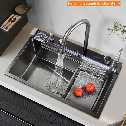 68x46cm Large Capacity Kitchen Sink Faucet Whale Waterfall Design Multifunctional Single Tank Home Appliance Fashionable