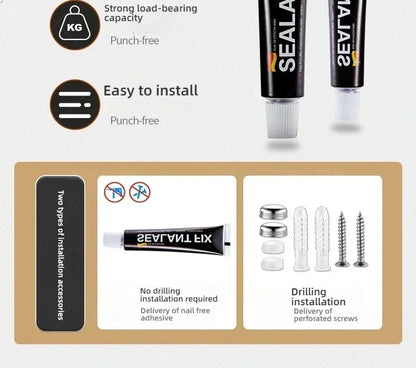 Beliebter Stil, 40/50 cm, selbstklebende Wandhalterung für Badezimmer, wasserdicht und rostfrei, Aufbewahrungsregal mit Haken, Handtuchhalter