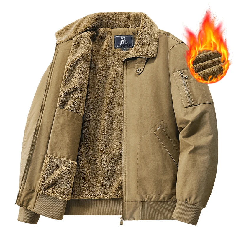 Winter Tactical Jacket Outdoor Men Fleece Sports Running Warm Coat Solid Color Stand Collar Breathable Comfortable Pilot Jacket