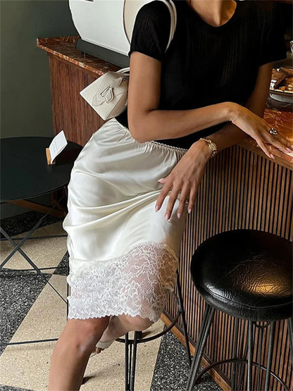 Tossy White Casual Lace Long Skirt For Women Slim High Waist Patchwork Elegant Commute Clothes Summer 2025 Female Maxi Skirt New.