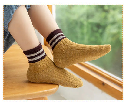 5Pairs/Lot Cartoon Stripe Kids Socks Casual Baby Girls Boys Cotton Spring Autumn Toddler Knitted Children Socks For 1-8Years.