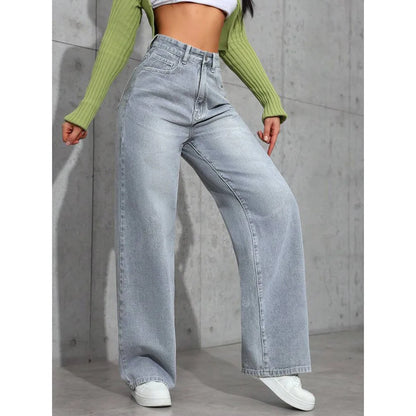High Waist Straight Leg Women's Jeans Cross-Border Sweet And Spicy Style Loose Casual Long Trousers Spring Autumn.