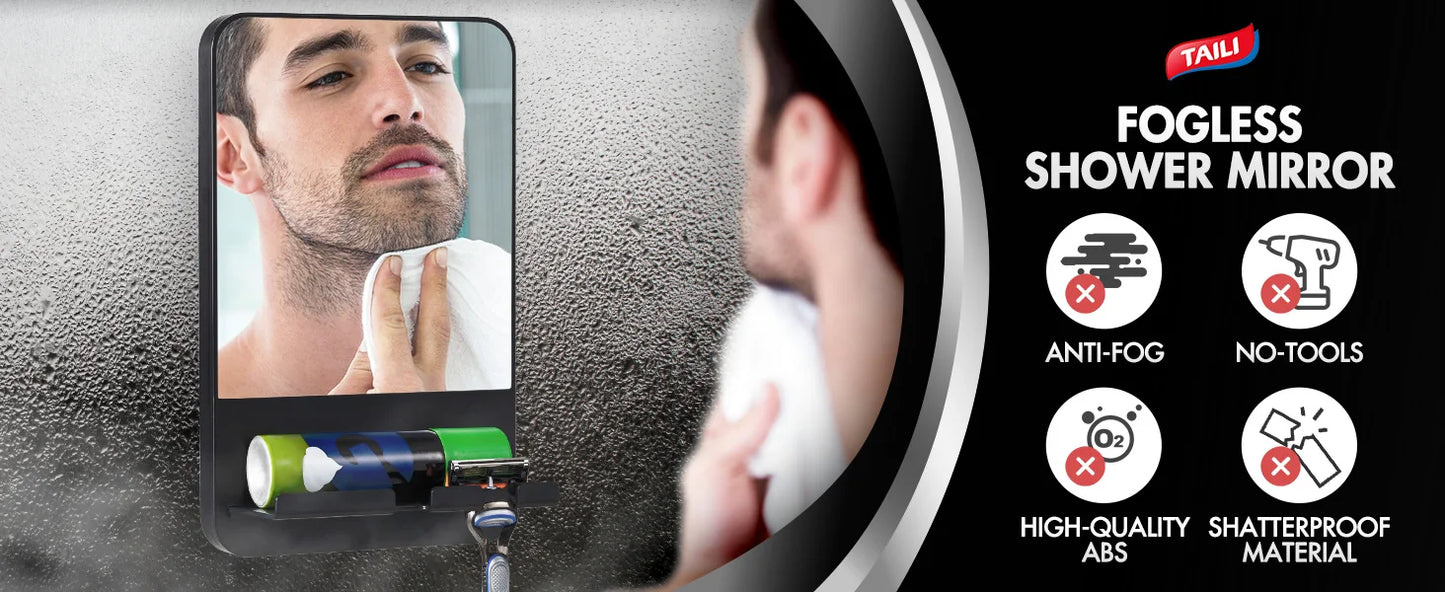 TAILI Shower Mirror Fogless for Shaving with Razor Holder, Fog Free Mirror Shower Suction Rust-Proof Removable Bathroom Mirror