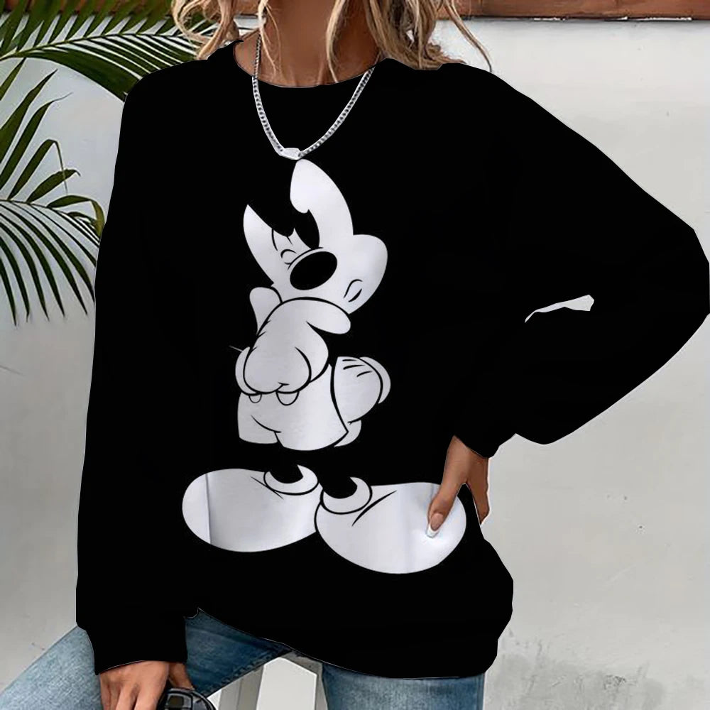 Damen-Sweatshirt mit Mickey-Mouse-Aufdruck, High-Street-Damen-Hoodie, Kleidung mit Y2K-Muster, lässiger Rundhalspullover.