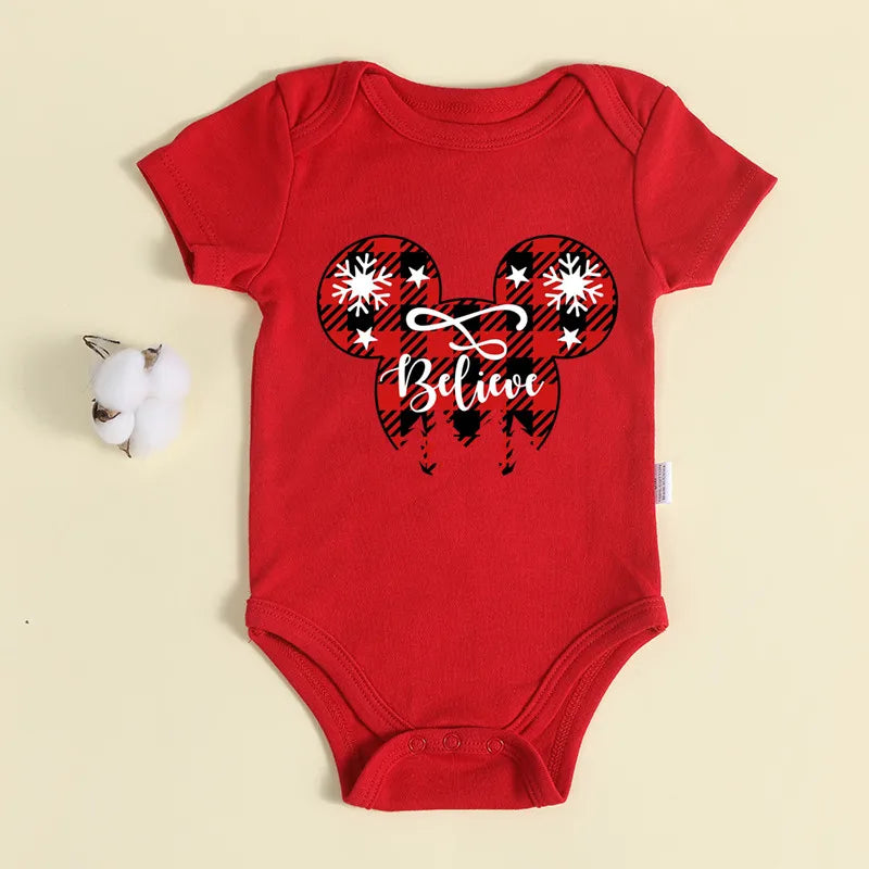 Weihnachten Neugeborene Baby Roten Strampler 100% Baumwolle Baby Mickey Print Infant Outfit Baby Mädchen Jungen Body Disney Kleidung Weihnachten Geschenk