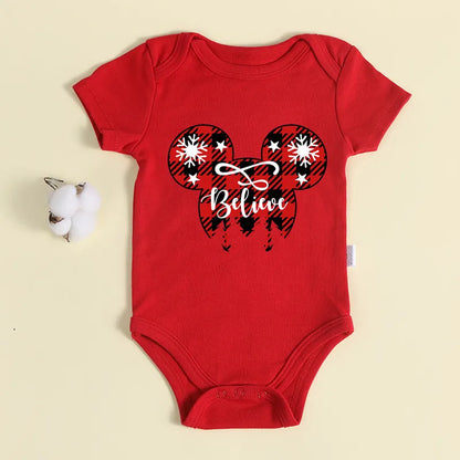 Weihnachten Neugeborene Baby Roten Strampler 100% Baumwolle Baby Mickey Print Infant Outfit Baby Mädchen Jungen Body Disney Kleidung Weihnachten Geschenk