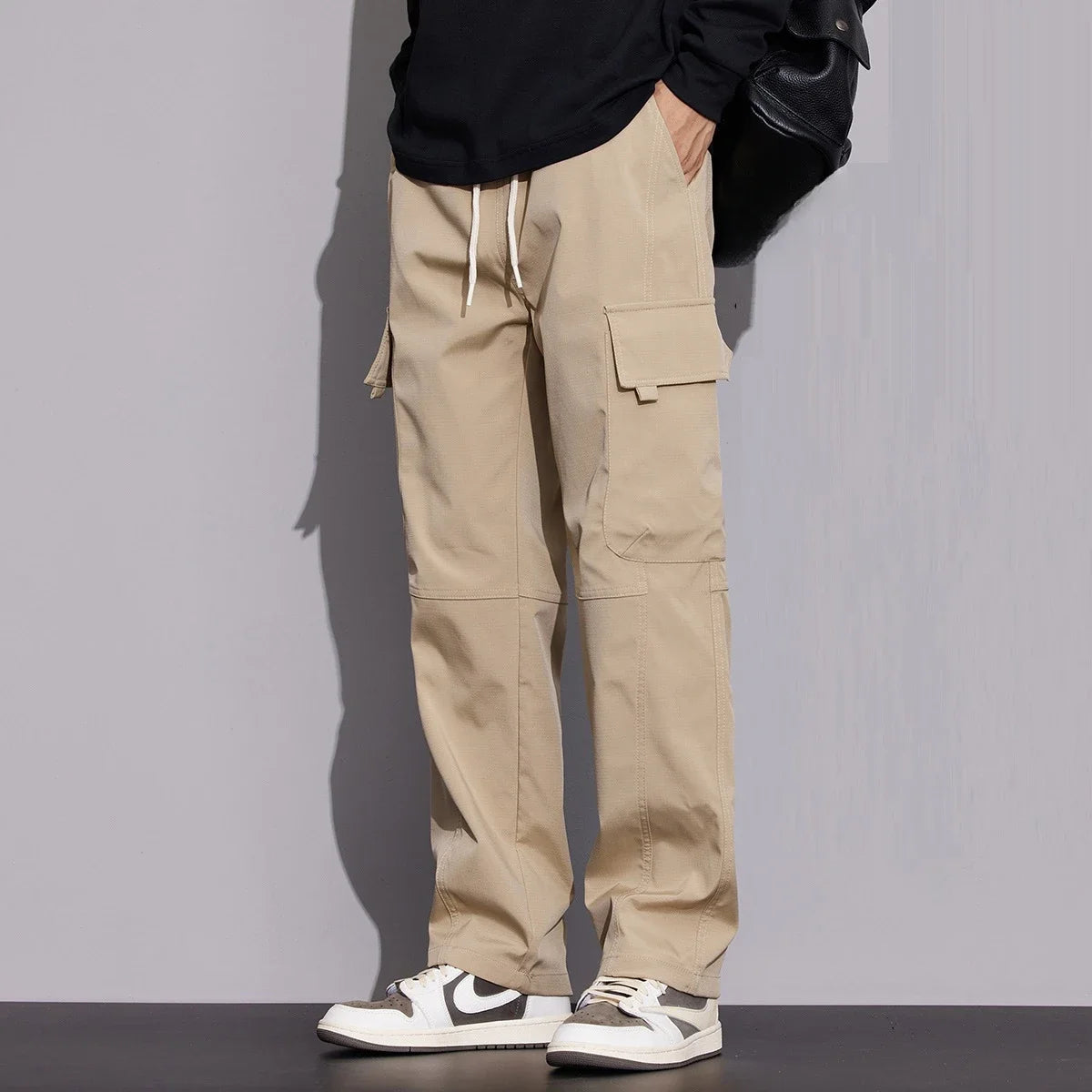 New in Tall Men Cargo Pants Elastic Waist Extra Long Length 115cm Male Waterproof Trousers Lengthened Slim Thin Leg 190cm 200 Cm