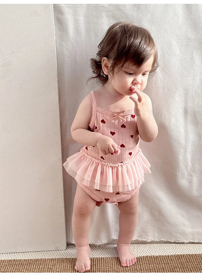 0-24M Baumwolle Baby Mädchen Strampler Herz Druck Nette Prinzessin Body Sommer Neugeborenen Kind Baby Kleidung Kurzarm outfit