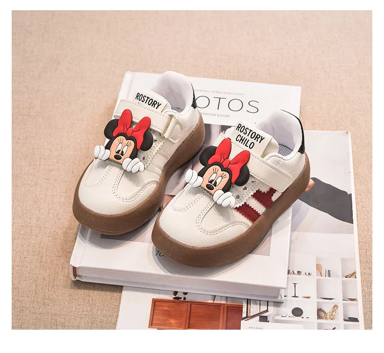 Disney Children's Casual Shoes Cute Minnie Girls Sneakers Fashion Mickey Boys Sport Shoes Anti-slip Soft Sole Kids Board Shoes.