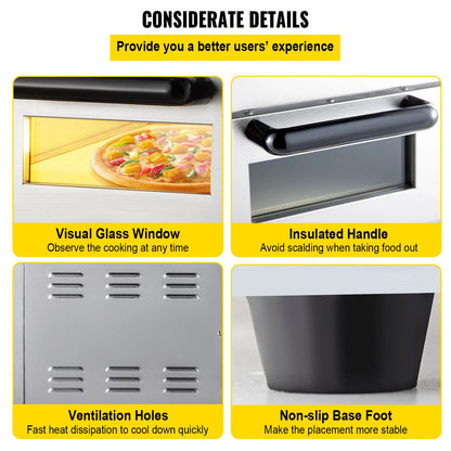 SucceBuy Kommerzieller Pizzaofen auf der Arbeitsplatte, 35,6 cm Doppeldeckschicht, 110 V, 1950 W, elektrischer Pizzaofen aus Edelstahl