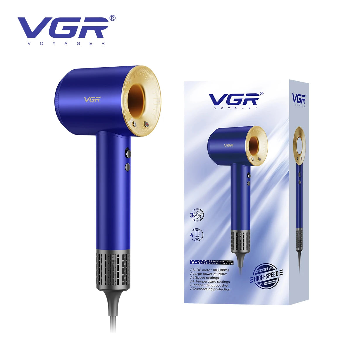 VGR Leafless Hair Dryer Professional Negative Ion Dryer Brushless Motor 11000RPM Electric Hair Dryer Barber Salon Tools V-445