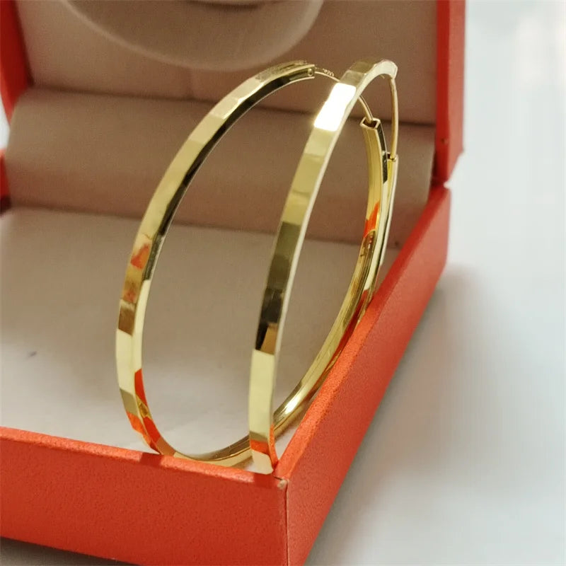 Senlissi - New Fashion18K Gold Plated Hoop Earrings For Women 925 Sterling Silver 2.0mm Fashion Earring Cерьги Kольца 3/4/5/6CM.
