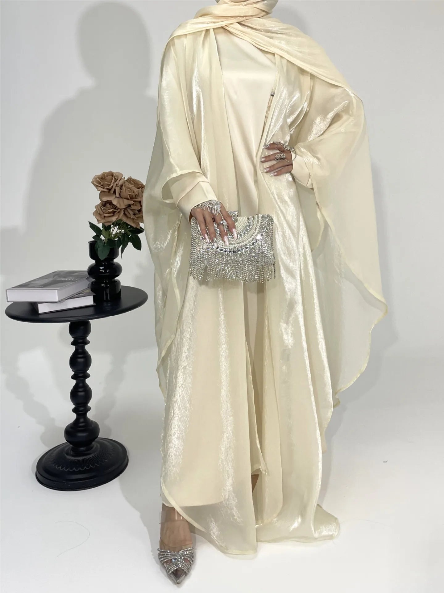 Muslim 2025 New Fashion Women's Solid Color Elegant Casual Trendy Loose 2 Piece Sets Long Sleeve Cardigan Coat Inner Dresses.