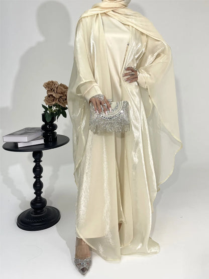 Muslim 2025 New Fashion Women's Solid Color Elegant Casual Trendy Loose 2 Piece Sets Long Sleeve Cardigan Coat Inner Dresses.