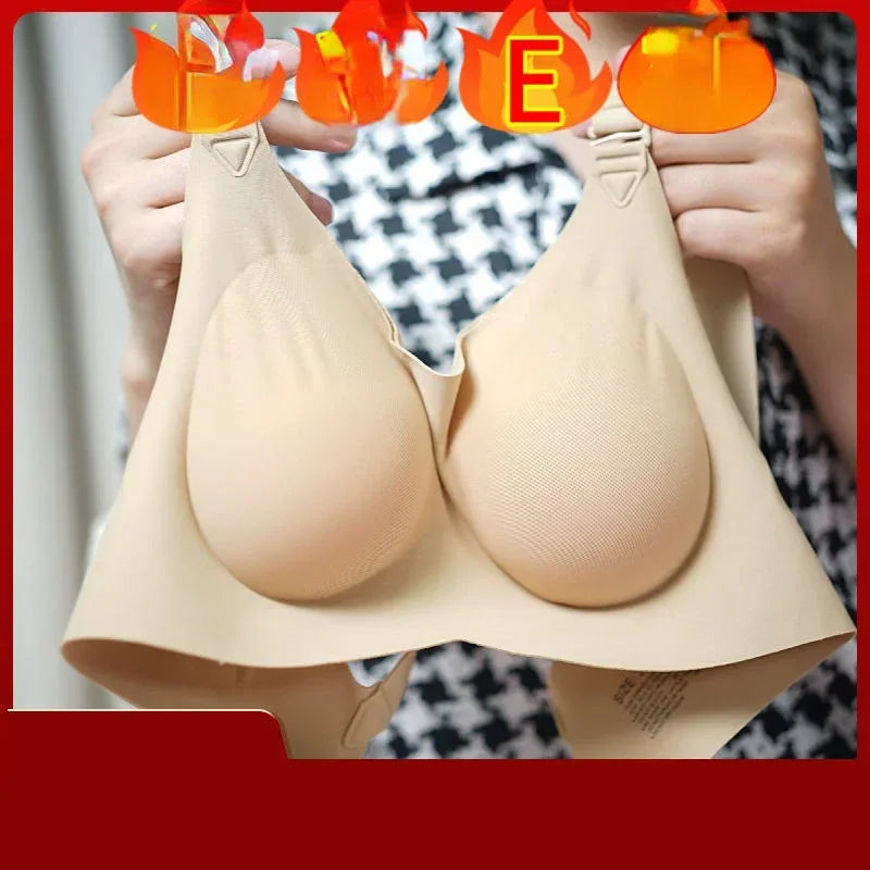 Woman Sexy Fake Chest Active Bra One-Piece Falsies Cosplay Gay Sissy Underwear Convertible Straps Plus Silicone Wire Free Pad.