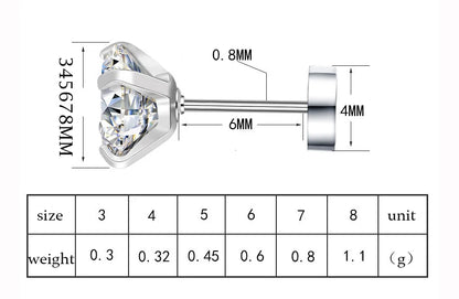 4 Color Top Stainless steel Unisex Women Men Round Crystal Zircon Ear Studs Earrings Piercings Fashion non-allergic Jewelry.