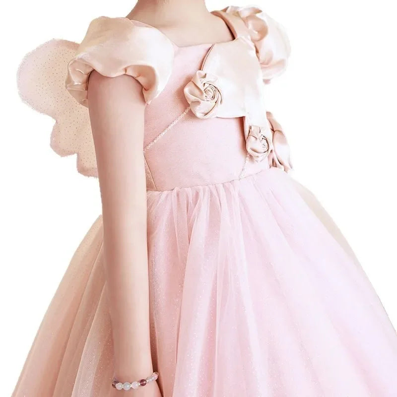 Elegantes Mädchen Flauschiges Spitzenkleid Prinzessin Tüllkleid Geburtstag Hochzeit Kostüme Vestidos Mädchen Performance Party Outfit für Kinder.