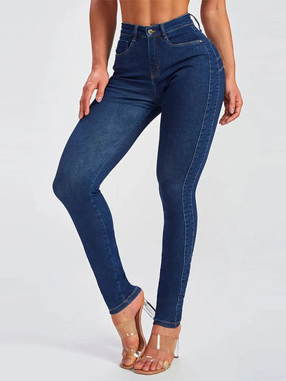 Street Slim Women's Blue Pencil Denim Pants Women Zipper Pockets Lady Jeans 2025 Autumn Lady Casual Street Trouser.