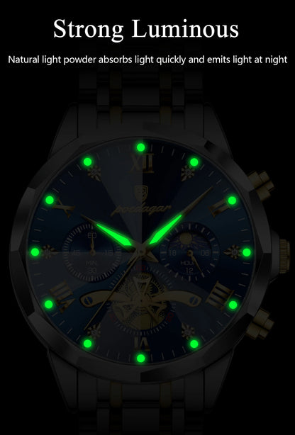 POEDAGAR Luxury Men Watch Top Original Waterproof Luminous Chronograph Man Wristwatch Stainless Steel Quartz Men's Watches Reloj.