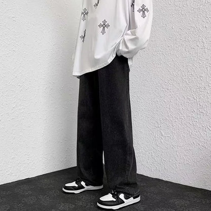 2025 New Streetwear Loose Jeans Men Korean Style Fashion Loose Straight Wide Leg Pants Men's Brand Clothing Black Light Blue 3XL.