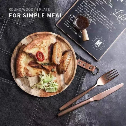 Wooden Tray Simple Round Serving Tray Retro Wood Plates Fruit Dessert Tray Snack Fruit Platter Food Plate Dish Storage Tray.