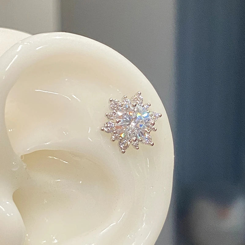 1PCS Pink Zircon Cross 316L Stainless Steel Annular Ear Bone Nail New Fashion U-shaped Earrings for Women Y2K Punk Jewelry