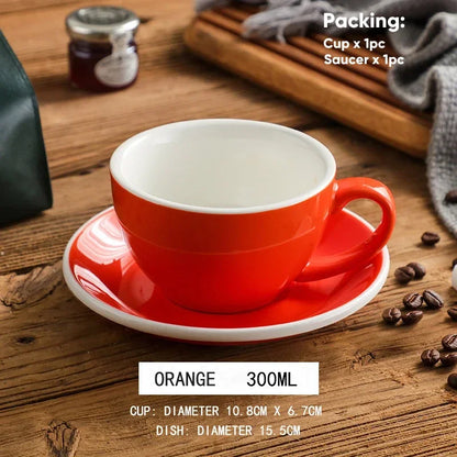 300ml Ceramic Coffee Cup and Saucer Set Pottery Latte Cups Breakfast Milk Mug Afternoon Teacup Porcelain Water Mugs Wholesale