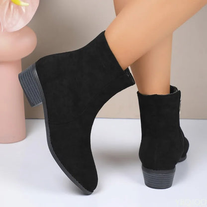 Fashionable versatile short boots Elegant women shoes autumn winter pointed toe thick heel casual comfortable high-heeled boots.