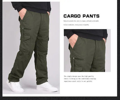 Autumn Winter Mens Cargo Pants Fleece Warm Trousers Cotton Pants Insulated Hiking Running Pants Man Multiple Pockets.