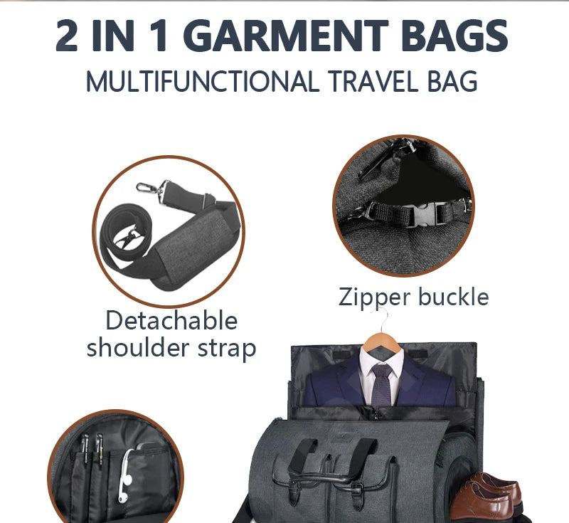 2025 Neue wasserdichte Herren-Wochenendreisearbeit mit großer Kapazität, multifunktionale Handgepäckaufbewahrung, 2-in-1-Anzugtasche.