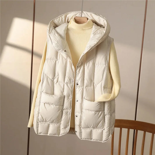 Weiblich 90% weiße Ente Daunen ultraleichte ärmellose Daunen weste 2023 neue Herbst/Winter Mode Kapuze Basics Frauen warme Weste Mantel