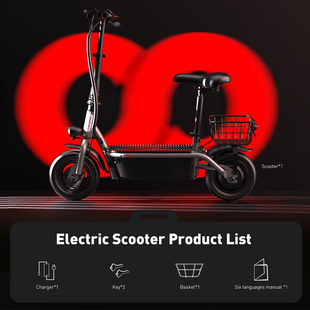 iScooter F2 Foldable Adult Electric Scooter with Seat E-Scooter 30KM/H Electric Kick Scooter 500W Skateboards Kickboard 10 Inch.