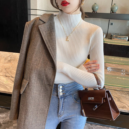 Winter Langarm Mock Neck Gestrickte Frauen Pullover Pullover Schlank Stricken Pullover Frauen Tops Blusas Mujer De Moda 2024 Blusa J995