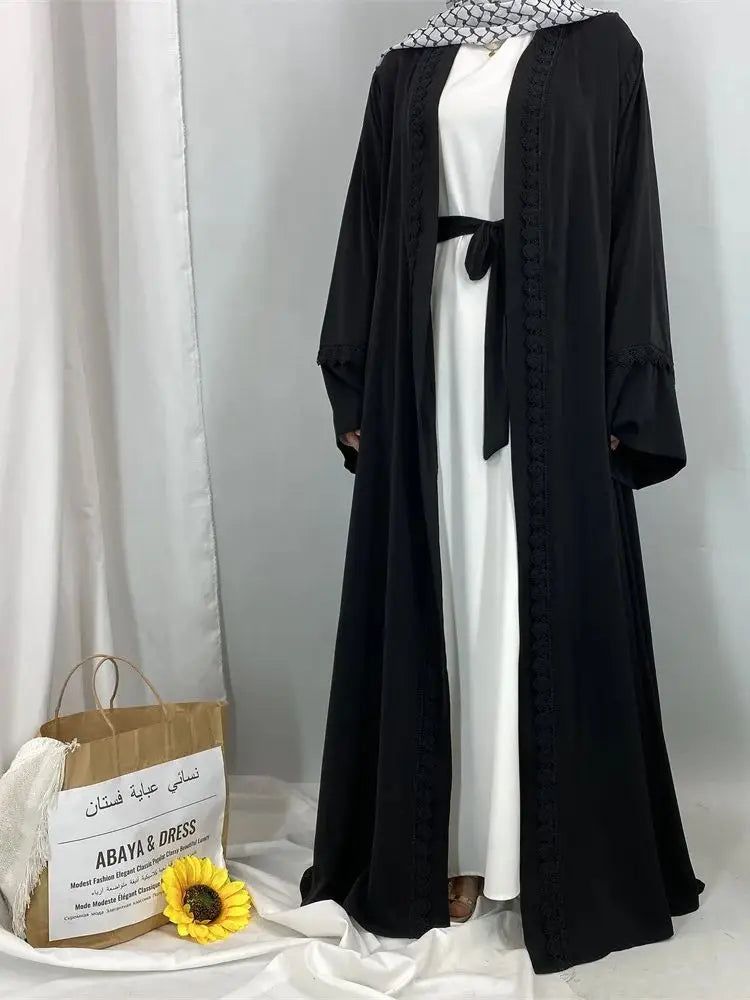 Ramadan Eid Mubarak Open Black White Muslim Modest Kimono Abaya Damen Dubai Islam Women Kebaya Kaftan Robe Femme Musulmane.