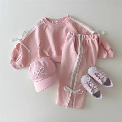 2024 Spring New Kids Clothing Sets Children Long Sleeve Suits Baby Girls Bow Sweatshirt+Pants 2Pcs Toddler Versatile Outfits.