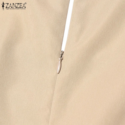 ZANZEA Street Fashion Elegant Womens Jumpsuits Sqaure Neck Short Sleeve Fitted Waist Wide Leg Pant Overalls Summer Streetwear