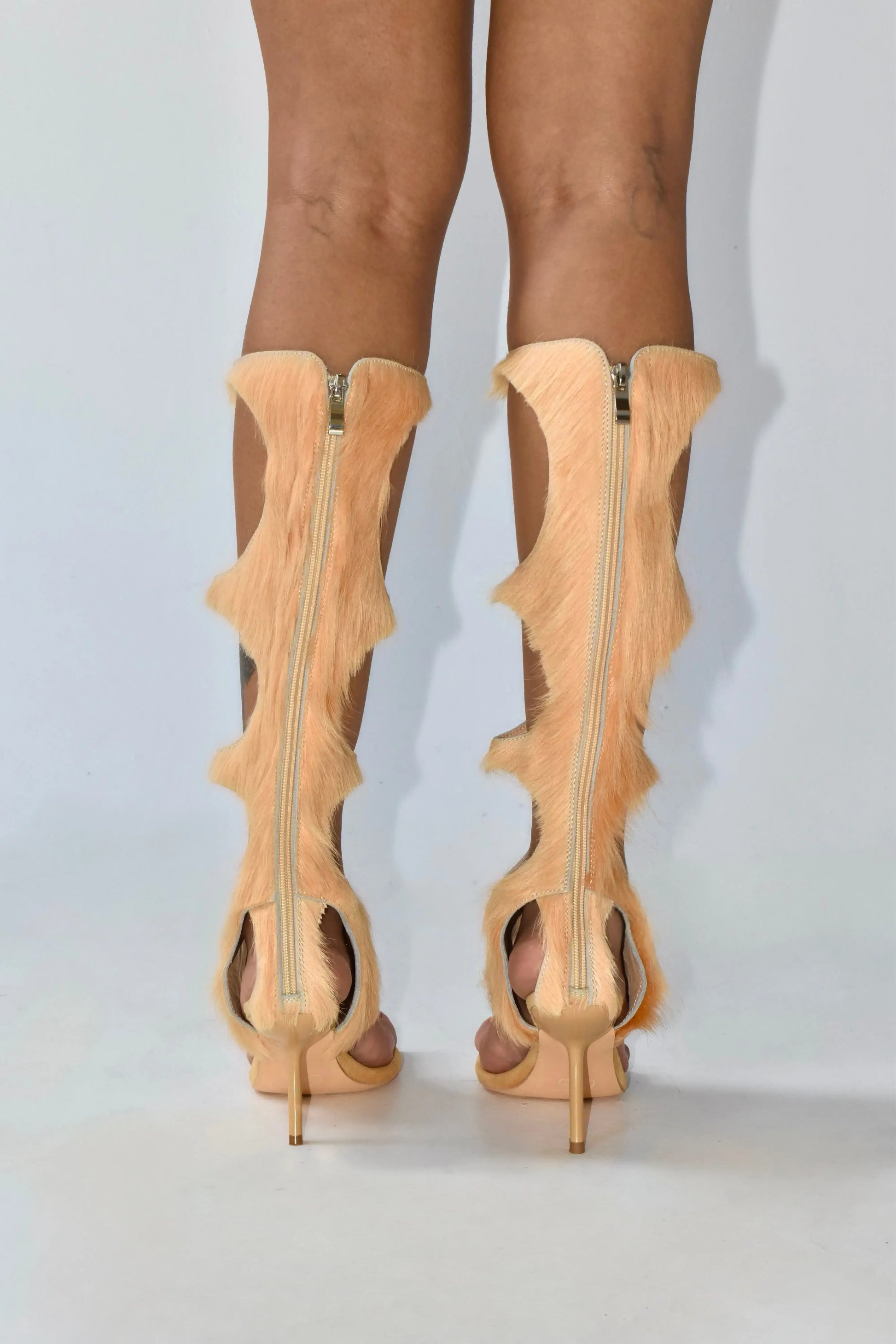 2025 New Luxury Women's Knee-High Boots | Real Horsehair Cut-Out Stiletto Heel & Rear Zipper | Evening Party Club Dress Shoes.