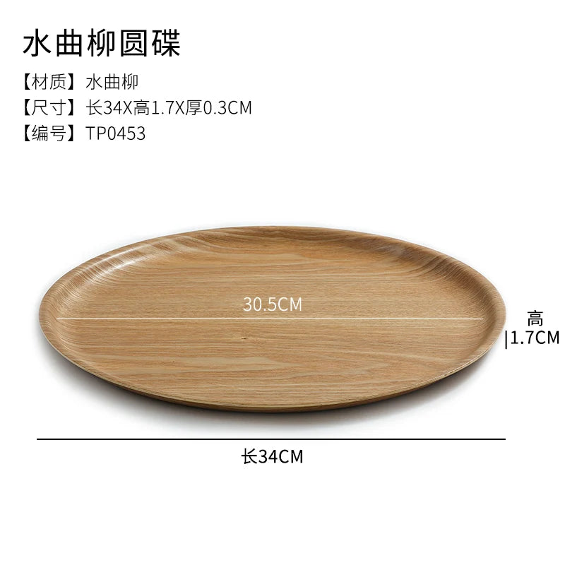 Wooden Dinner Plate Round Dessert Plate Wood Plate Coffee Cake Tray Bakery Bread Display Tray Kitchen Tableware Accessories.