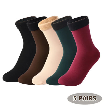 MuqiNush 5Pairs Women Winter Warm Socks Thicken Short Thermal Cashmere Snow Velvet Boots Home Floor For Outdoor Cyling Skiing.