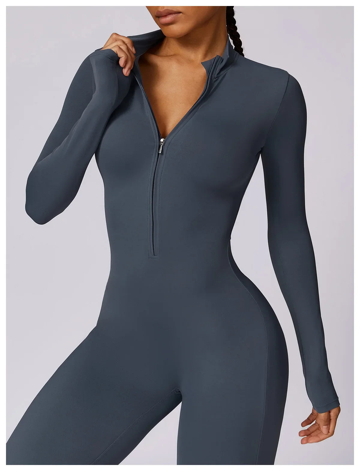Zipper Sensation Long Sleeve Yoga Suit High Intensity Fitness Sports Bodysuit Tight Fit Clothing 8306 One Piece Suit