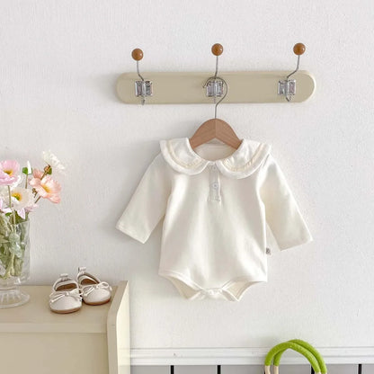 2025, Herbst und Winter, neu für Kinder, Babys, Jungen und Mädchen, Peter-Pan-Kragen-Outfits, Kleinkinder-Overalls, Samt-Bodys, warm halten.